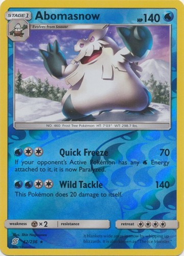 Reverse Holo Abomasnow 42/236 Rare Unified Minds Pokemon TCG