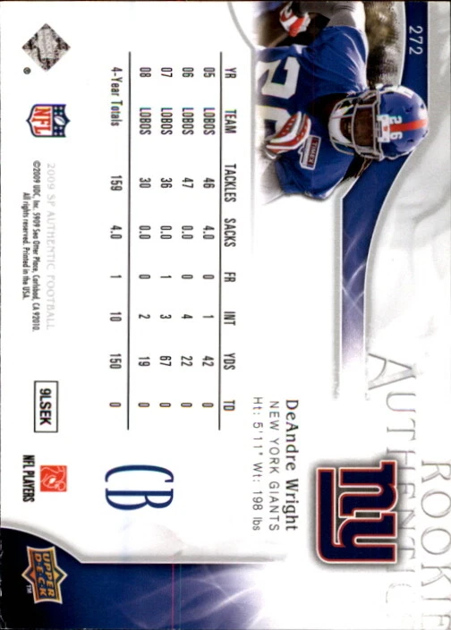 A1642- 2009 SP Authentic #272 DeAndre Wright RC /999 SAMPLE PIC - Image 2 of 2