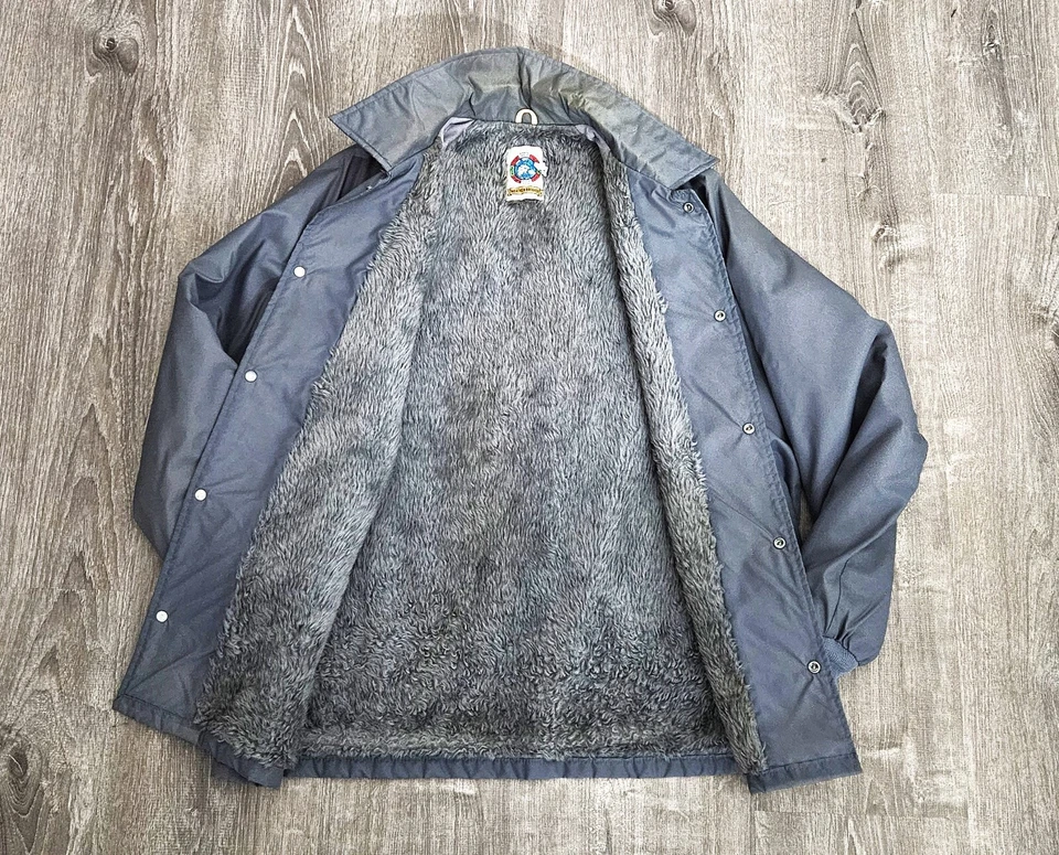 Vintage Sherpa Lined Coach Jacket Vtg 80s 90s Blank Gray Faux Fur Coat USA Large - Image 3 of 4