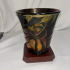Fenton Kelsey Murphy Sand Carved Vase W/ Pears & Bees. Black Marigold Prototype