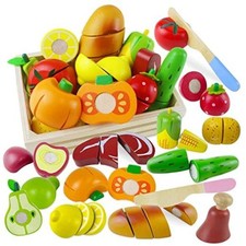 Wooden Play Food Cutting Toy for Kids Kitchen Wood Toys Fruit Play Food Toy