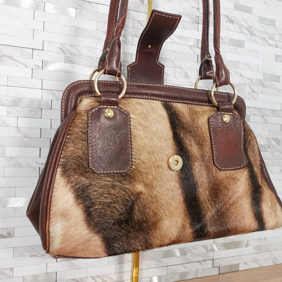 VINTAGE Bolso Marrón Cuero Hombro Piel Italiano Cartera Genuino Boho Clásico ITALIA Foto 4 de 4