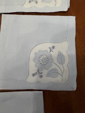 Set of 5 Vintage Madeira Blue Floral Handkerchiefs Linen