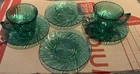 Vintage Jeannette Ultramarine Swirl Glass Depression Cup, Saucer Set 6 Pc