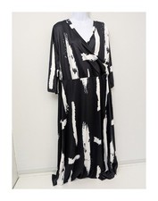 Black and White Abstract Print Maxi Dress 2XL Long Sleeve Polyester Blend Casual