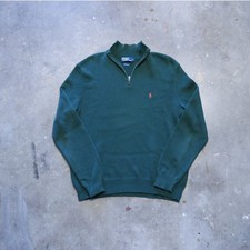 Vintage 90s Polo Ralph Lauren Green Quarter Zip Sweater Mens Size L