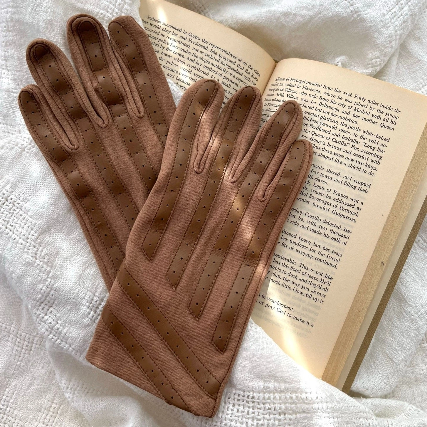 Vintage 90s Brown Tan Driving Gloves Large