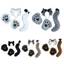 Plush Cosplay Wolf Ears Headdress  Paw Gloves  Tail Set Gift for Cosplayers