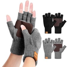 2 Pairs Winter Fingerless Gloves for Women Men, Alpaca Wool Knit, Half Finger