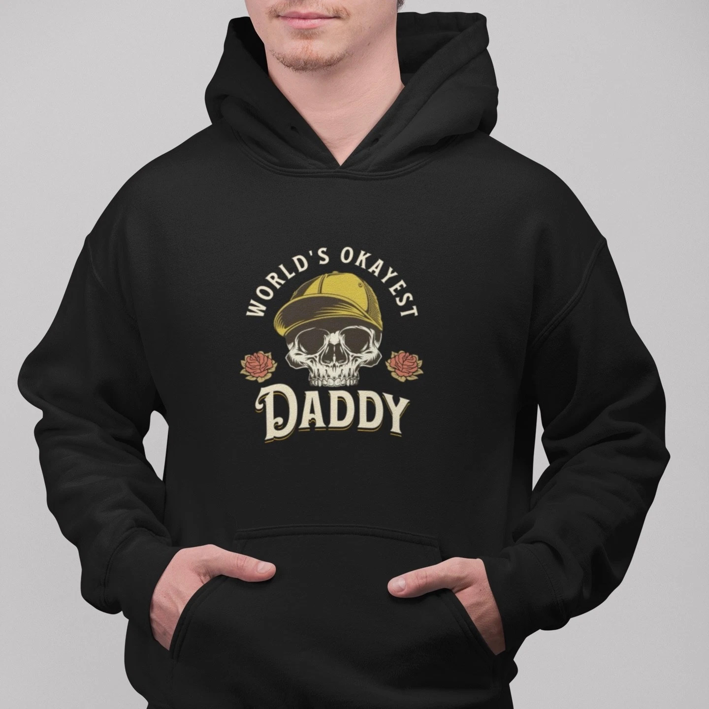 Worlds Okayest Daddy Hoodie Funny Dad Skull Fathers Day Gift Pullover Sweatshirt