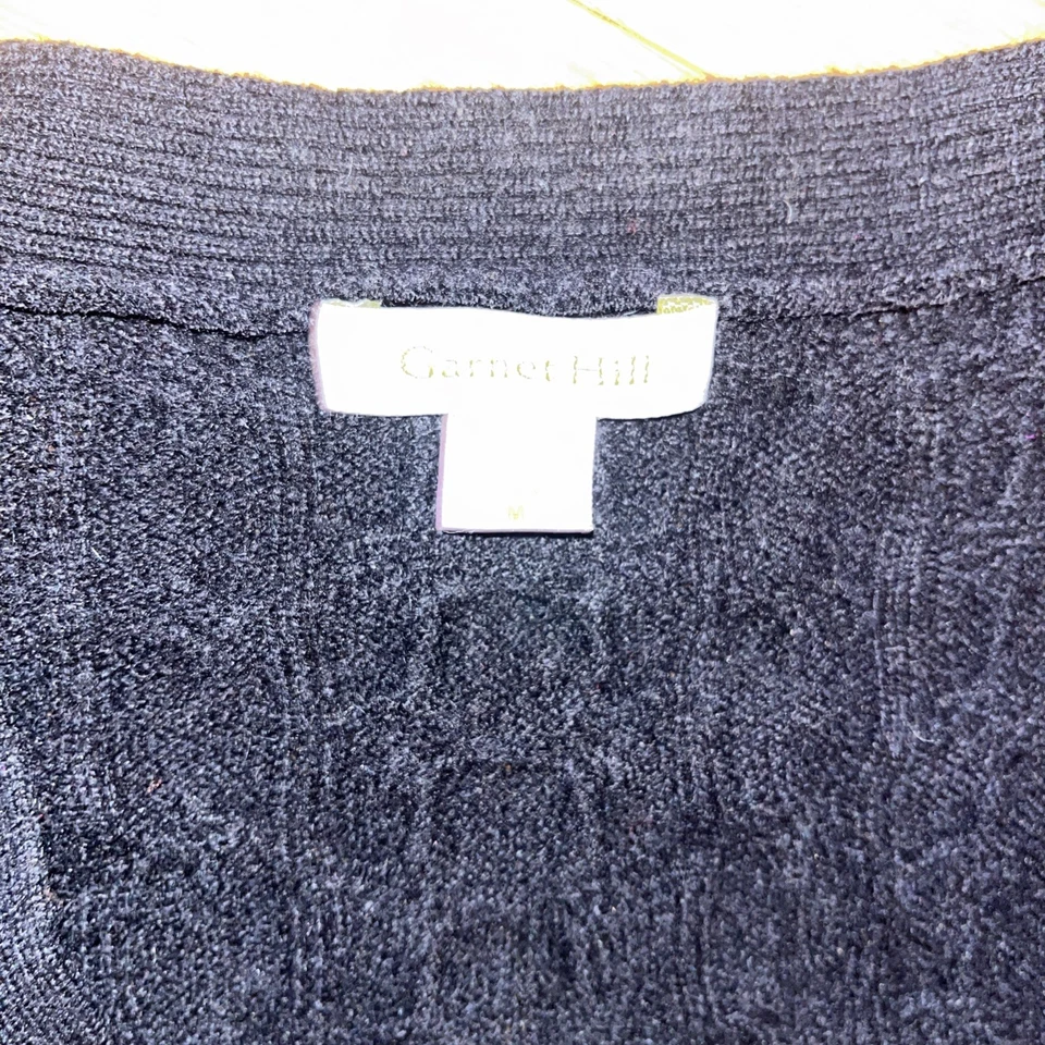 Cárdigan Garnet Hill Mediano 100% Cachemira Tejido con Cable Frente Abierto Suéter en Negro Foto 3 de 3