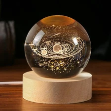 3D Solar System Crystal Ball 60mm Universe Gifts with Laser Engraved Model As...