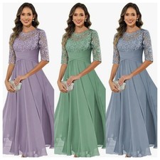 Damen Lang Formales Abendkleid Kleider Halbärmel A-Linie Festliche Für Hochzeit