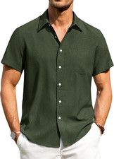 Mens Linen Shirts Short Sleeve Button down Shirts Wrinkle Free Casual Vacation
