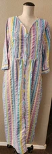 VTG Collections Etc. Seersucker Pastel Colors Striped House Dress Zip Pockets M