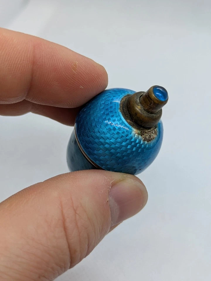 ANCIENNE RARE SONNETTE DE TABLE EN ARGENT MASSIF ANGLAIS EMAIL BLEU 1930 - 20ème - Photo 4/4