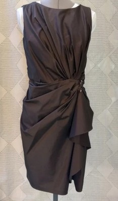 Tadashi Shoji Brown Satin Dress Nwt Size 14 Retails $356