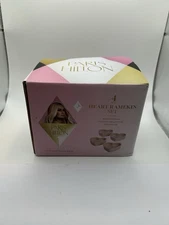 Paris Hilton  4-Piece Heart Ramekin Set, Mini Ceramic Baking Dishes,Pink