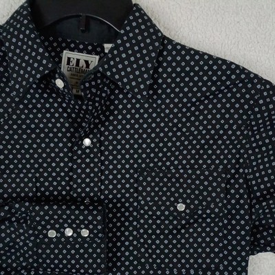 Ely Cattleman Western Shirt Mens Medium Black Geometric Pearl Snap Cotton