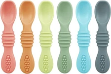 PandaEar 6 Pack Silicone Baby Spoons - Self Feeding Utensils 6-12 Colorful 