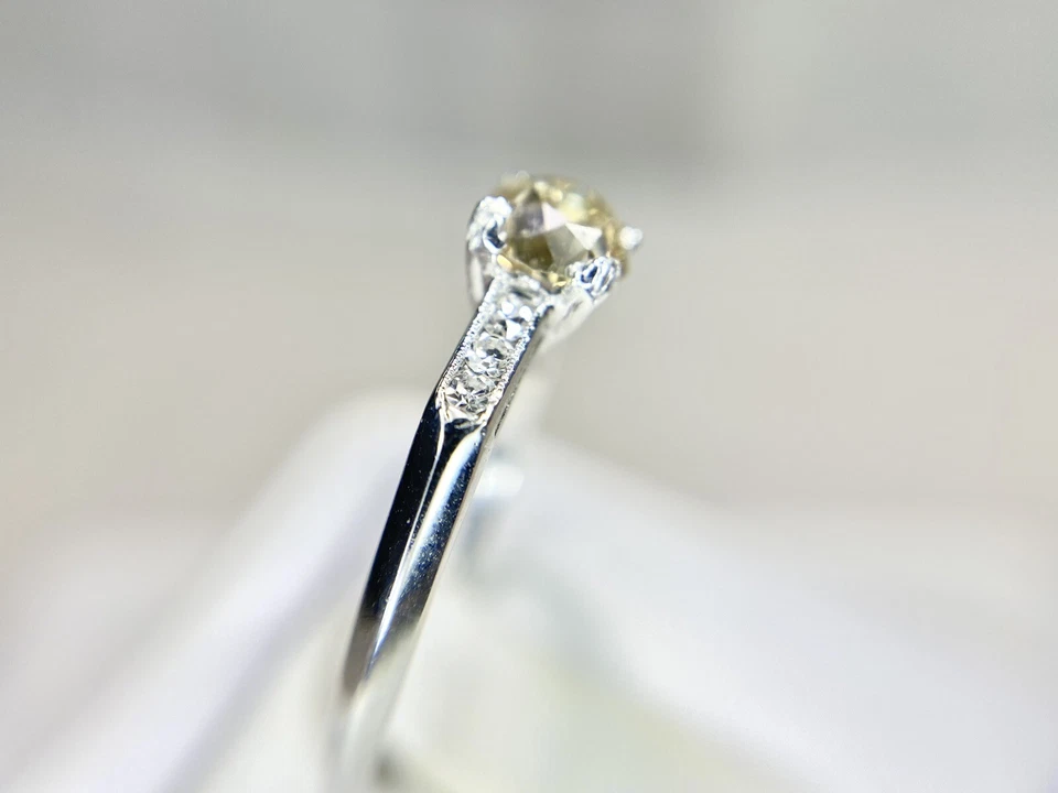 Помолвочное кольцо в стиле ар-деко с круглым бриллиантом из натуральной платины старого шахтера - Изображение 3 из 4