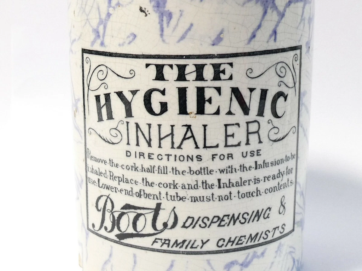 19thC The Hygienic Inhaler Boots Chemists Blue Marbled Stoneware