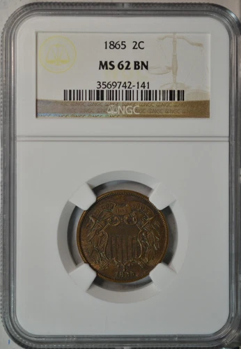 1865 2 cent, NGC MS62 BN