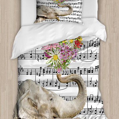 Elefant Bettwäsche Set Floral Trunk Music Notes