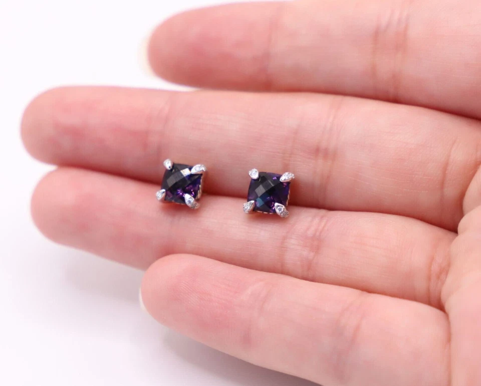 Aretes David Yurman Chatelaine de plata de ley 6 mm amatista con diamantes Foto 2 de 4