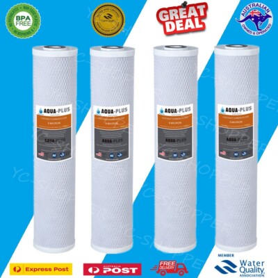 Four 20'' x 2.5'' 5 Micron Big Blue Water Filter Coconut Carbon Cartridges 