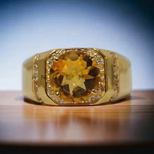 Citrine With 925 Sterling Silver Gold Plated Ring For Men's #AL573
