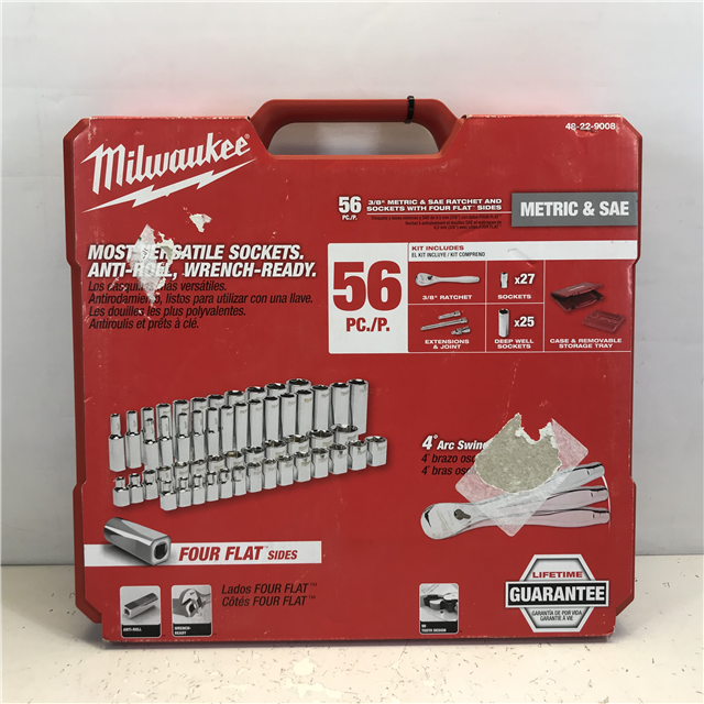 Milwaukee 48229008 3/8 Inch Drive SAE/Metric Ratchet and Socket Set 56 Pcs for sale online