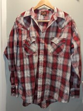Mens Plains Western Wear Size L Pearl Snaps Red Plaid Cowboy