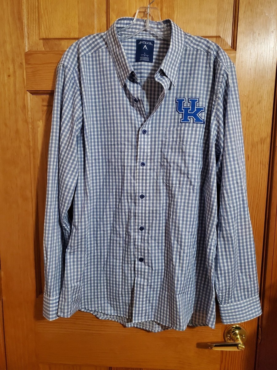 kentucky dress shirt University Of Kentucky Wildcats Antigua Button Down Plaid Dress Shirt Size L