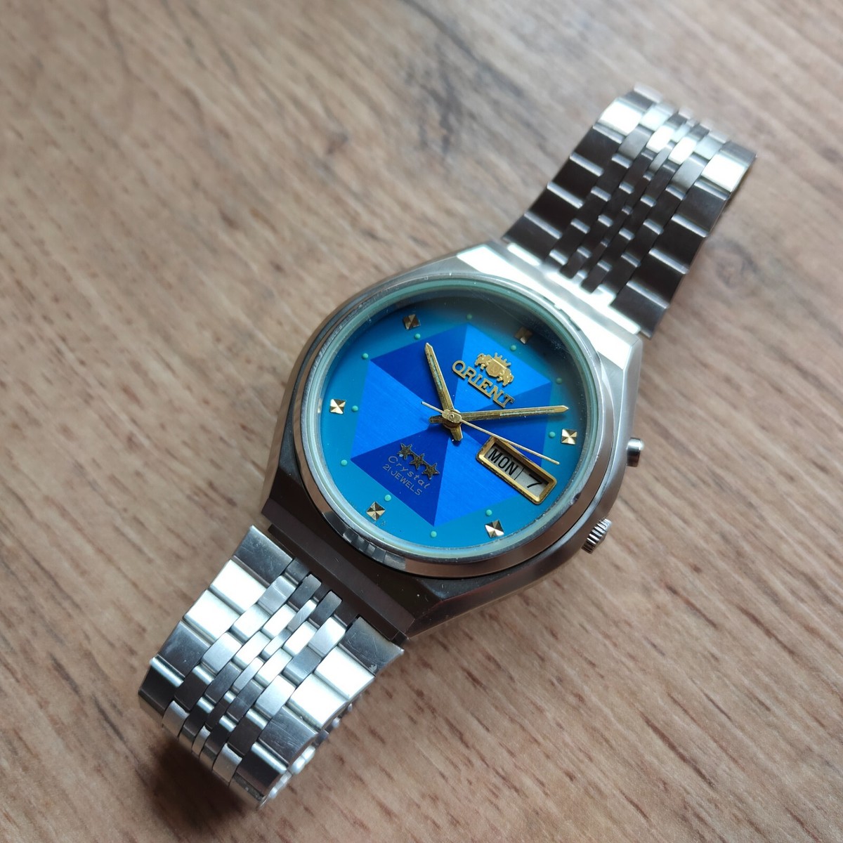 超レア　ORIENT　Crystal　自動巻　デイデイト Vintage Orient Crystal blue watch Japan Automatic watch Day