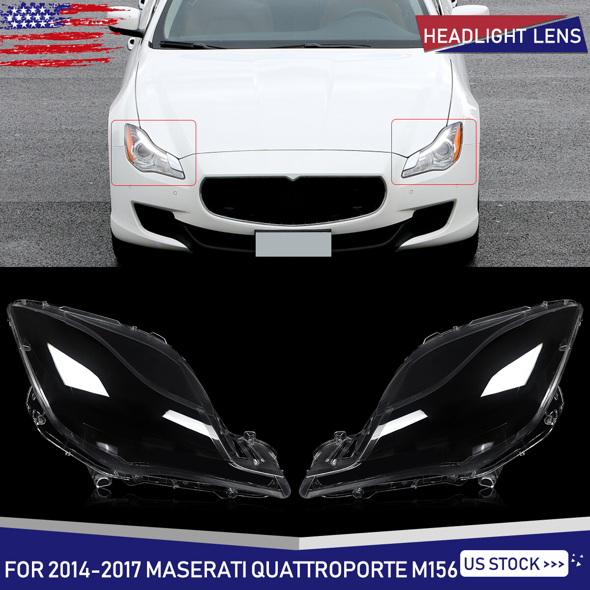 For Maserati Quattroporte 2014-2017 Front Headlight Lens Cover Replacement Shell