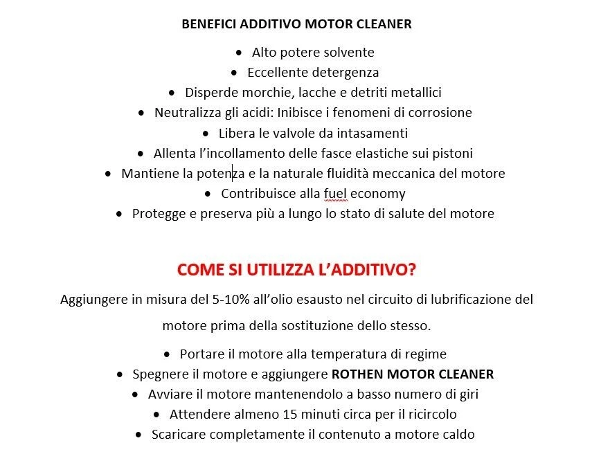 400 ML ADDITIVO PULIZIA CIRCUITO LUBRIFICAZIONE DEL MOTORE ROTHEN MOTOR CLEANER - Immagine 2 di 2
