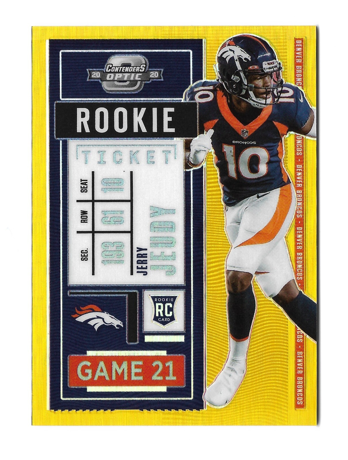 2020 Panini Contenders Optic #80 Jerry Jeudy Gold Rookie Ticket #/10 RC