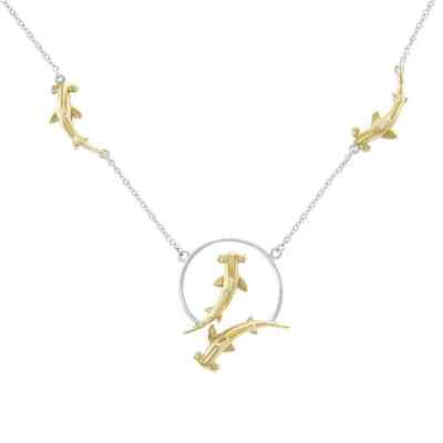 Vierfach Hammerhai 925 Sterling Silber Halskette Sea Life Totem Schmuck