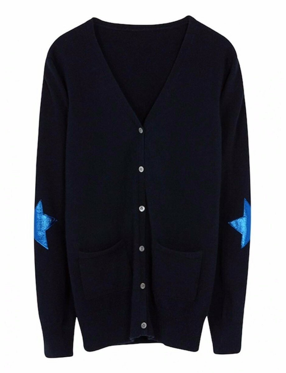 BN WYSE London Black with GOLD Star Sleeve Long Cardigan Size M/L