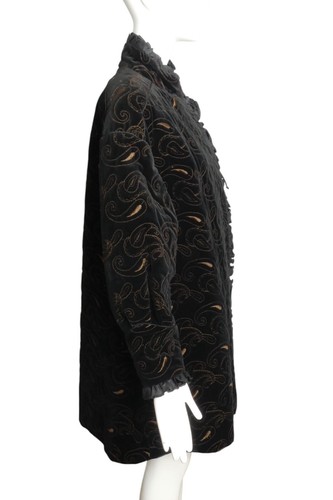 Cappotto FENDI 365 - anni 80 nero in velluto ricamato, taglia 6 - Foto 3 di 6