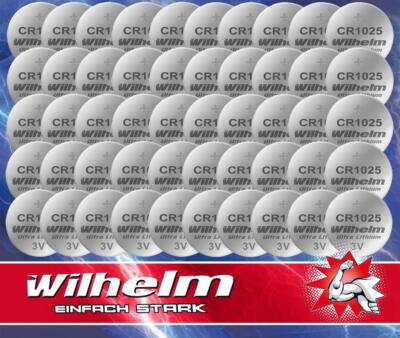 100 x CR1025 WILHELM Lithium Knopfzelle 3V 32 mAh ø10 x 2,5 mm Batterie DL1025