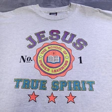 Vtg Jesus #1 True Spirit XL Screen Stars Single Stitch 90s USA Made Christian