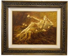 Beautiful Diva by Lee Dubin Framed Sepia Toned Original Oil Painting 