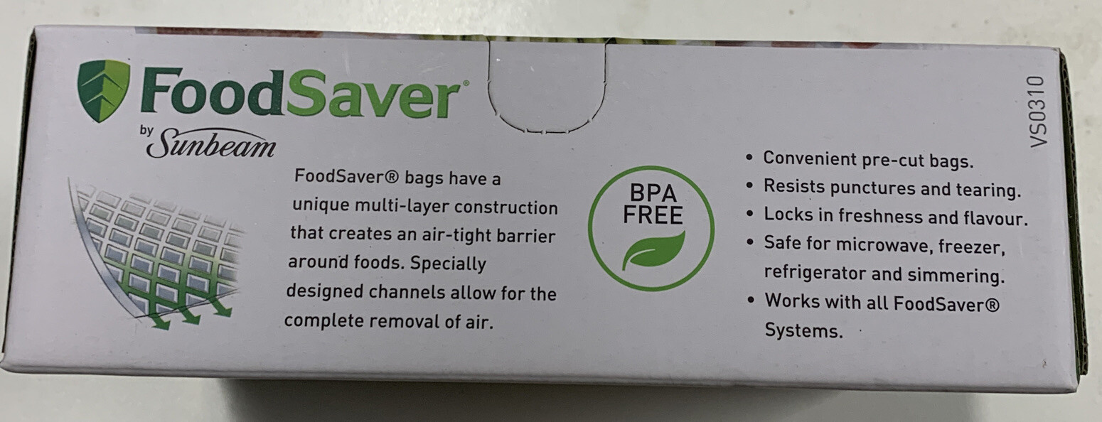 FoodSaver VS0420 20cm Food Storage Bag Clear (2 Pack) for sale online