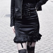 Women Lace Up Skirt Sexy Pleated Ruffle Frill High Waist Skinny Gothic Punk Slim