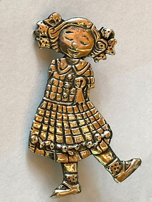 Vintage Sterling Silver Mary Engelbreit Smarty Signed ME Girl Ribbon Pin Brooch