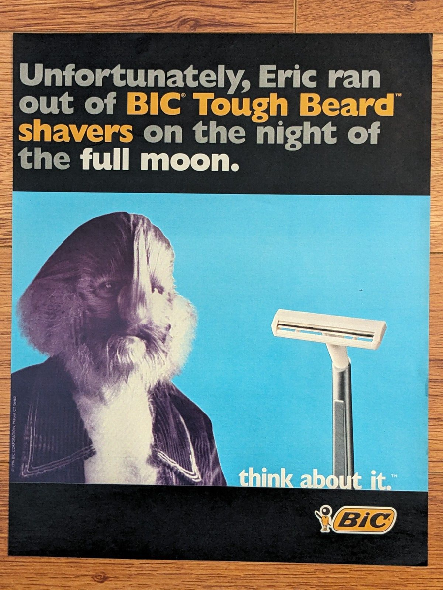1996 Bic Tough Beard Shaver Razor VTG Vintage Print Ad