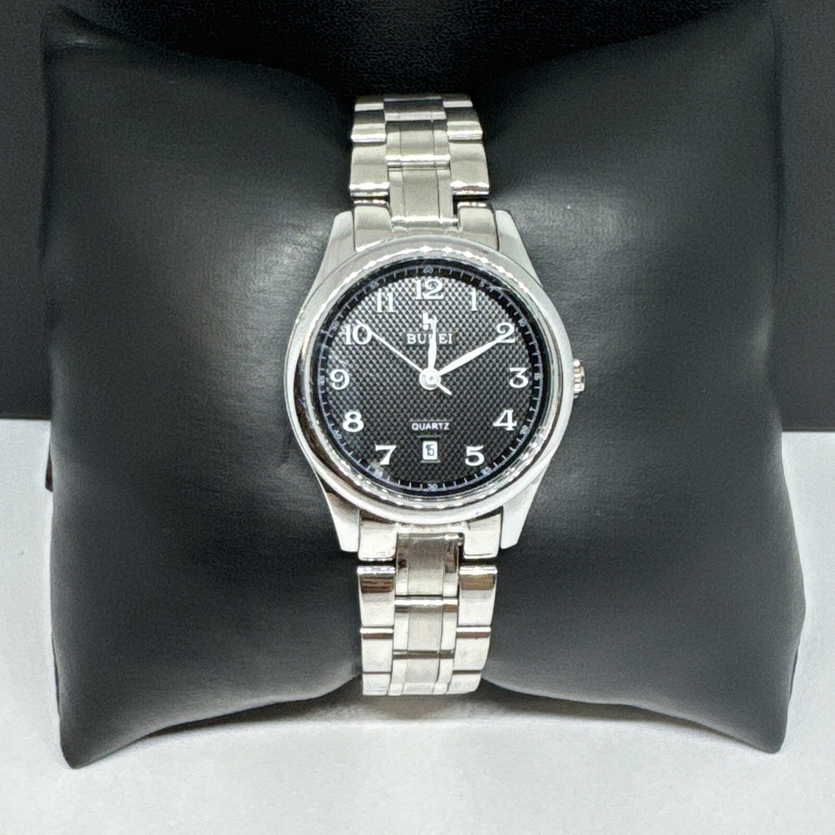 Burei B-3008L Unisex Silver Stainless Steel Analog Black 