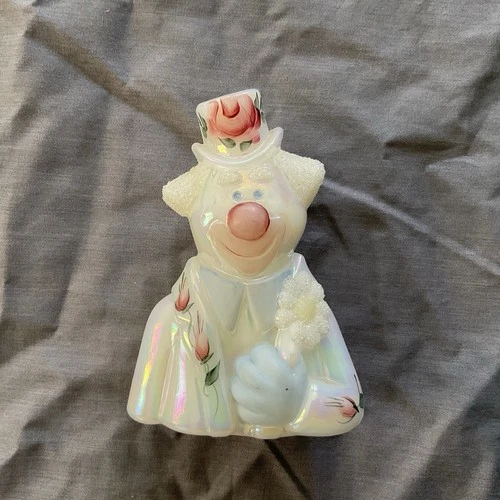 Vintage Fenton Art Glass Clown Figurine Hand Painted Signed Opalescent